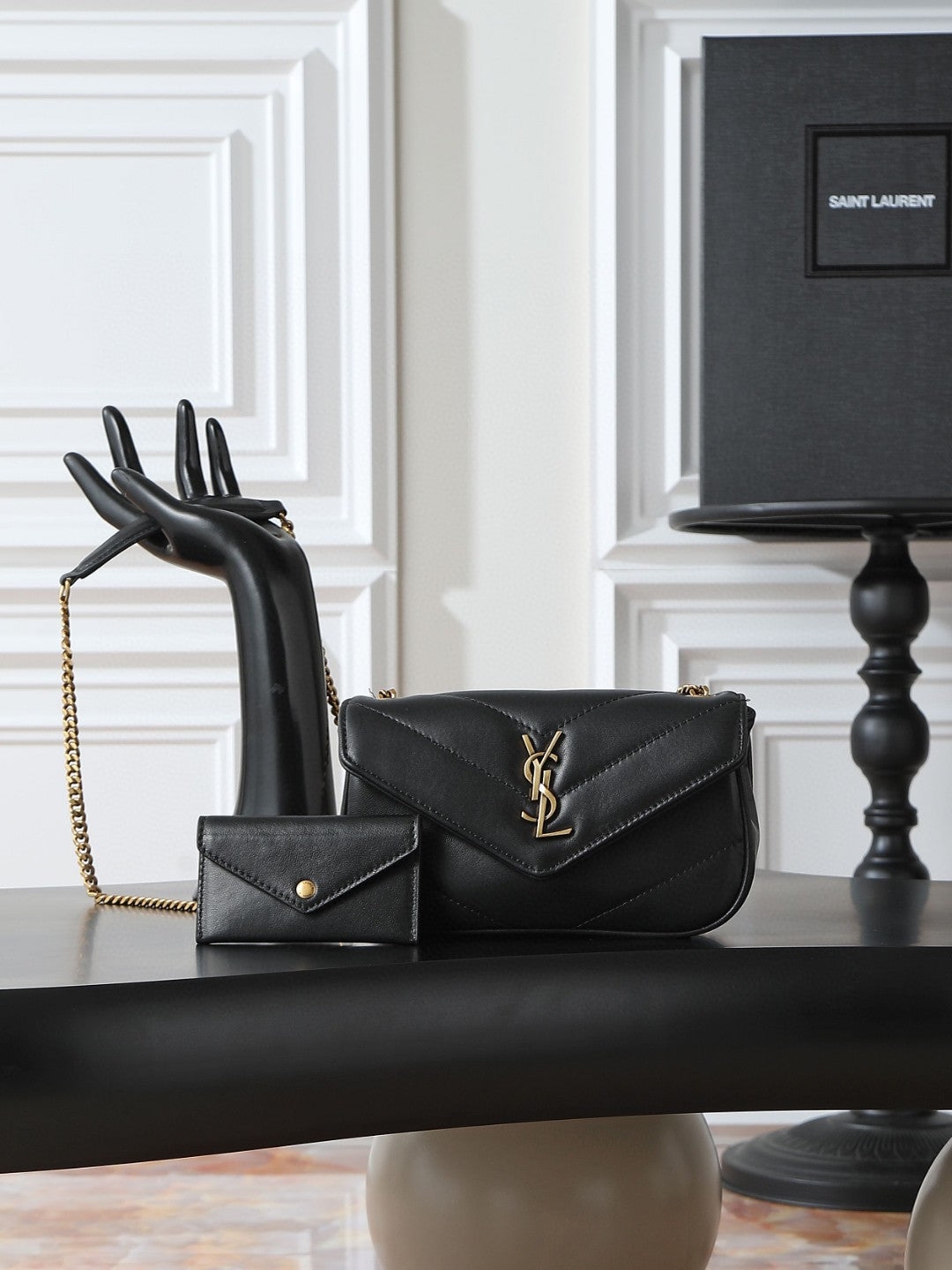 Saint Laurent Loulou Mini crossbody bag in the Hot Wine burgundy lambskin leather with gold-toned hardware