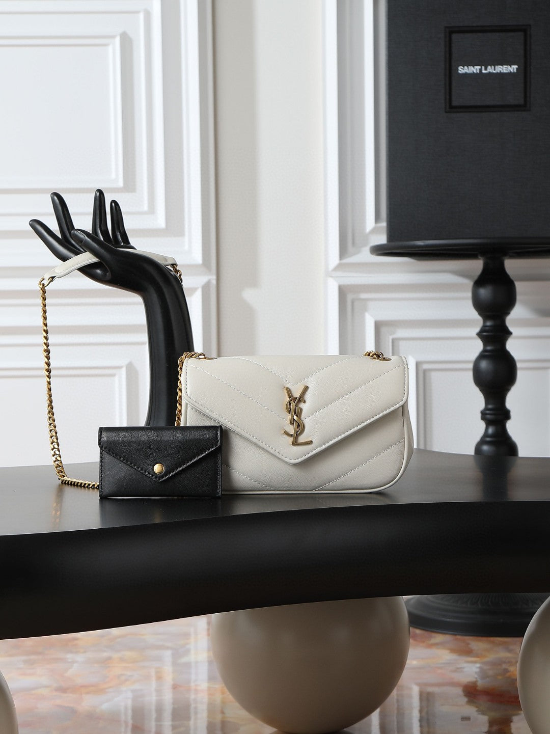 Saint Laurent Loulou Mini crossbody bag in the Hot Wine burgundy lambskin leather with gold-toned hardware